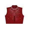 thumbnail image 3 of YiZYiF Kids Girls Lyrical Dance Crop Top Mock Neck Sleeveless Rhinestones Dancing Vests Tank Tops Burgundy 10, 3 of 6