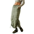 thumbnail image 3 of hirigin Women Cargo Skirt Summer Casual Elastic Drawstring Ruched Long Skirt with Pockets for Beaches Club Streetwear, 3 of 5