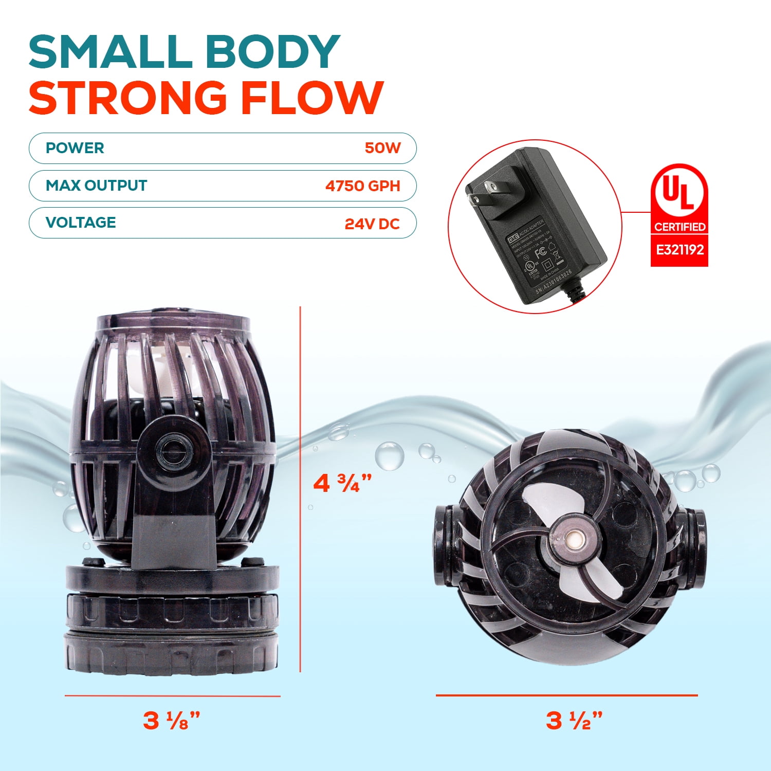 2380 GPH Aquarium Wave Maker Pump with Sine Wave Technology, Magnetic Mount & Digital Controller