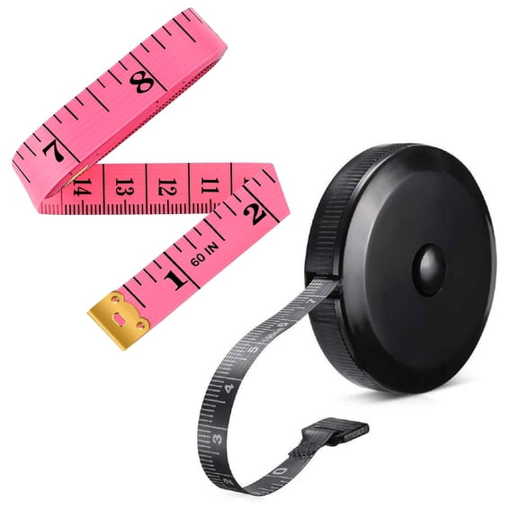 2 Pack Tape Measure Measuring Tape for Body Fabric Sewing Tailor Cloth Knitting Vinyl Home Craft Measurements, 60-Inch Soft Fashion Pink & Retractable Black Double Scales Rulers for Body Weight
