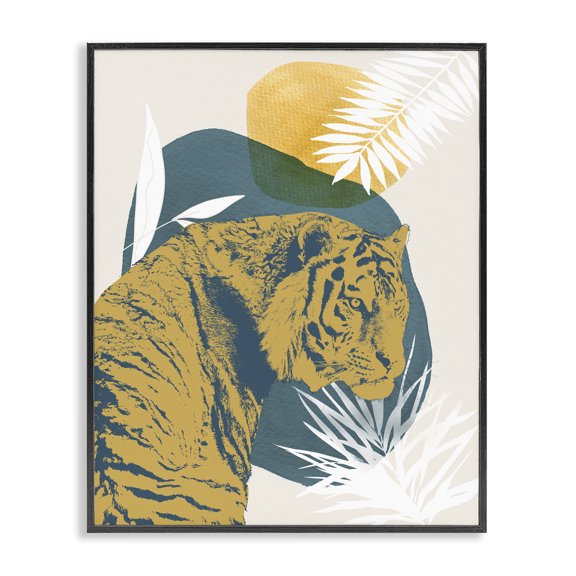 Stupell Industries Contemporary Botanical Tiger Wildlife Collage Black Framed Giclee Art, 24 x 30, by Carol Robinson