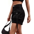 thumbnail image 3 of Women Cargo Denim Shorts - Summer Casual Vintage Loose Button Zipper Shorts Black L, 3 of 8