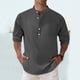 thumbnail image 1 of pstuiky manga larga de hombre, Camisas de lino a la moda para hombre, informales, lisas, con botones, cuello alto, bolsillos y manga larga Tops de hombre xxxl, 1 of 8