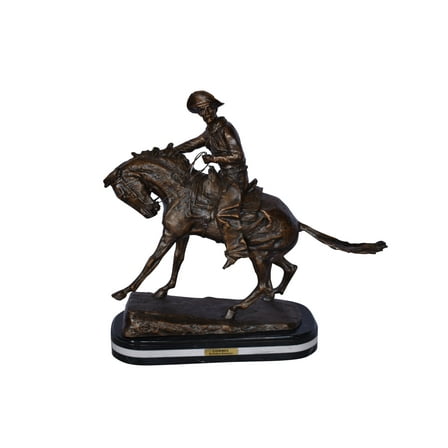 Remington Cowboy Replica Bronze Statue on Triple Marble - Size: 8"x 26"x 23"H.