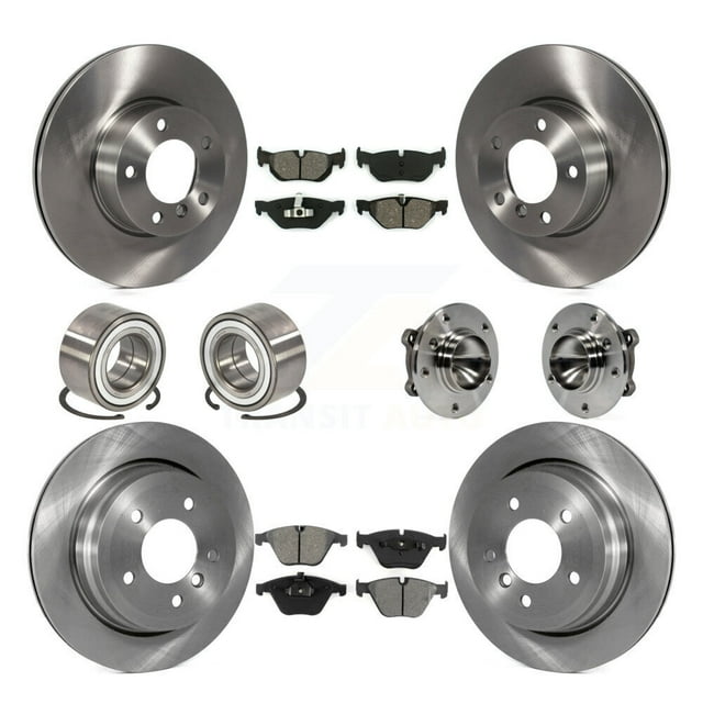Transit Auto Front Rear Wheel Hub Bearings Assembly Disc Brake Rotors and Semi-Metallic Pads Shoes Kit (10Pc) for Car BMW 328i - Left Right Side (Driver Passenger) KBB-109880