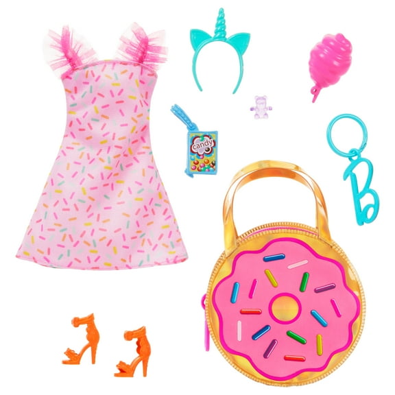 Barbie Doll Clothing, Deluxe Keychain Bag with Candy Themed Accessories (1 Outfit)