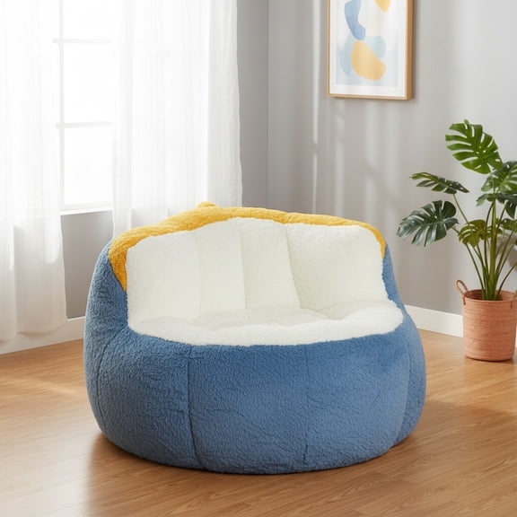 MORPAZX 41" Faux Fur Bean Bag Chair with Shredded Foam, Blue