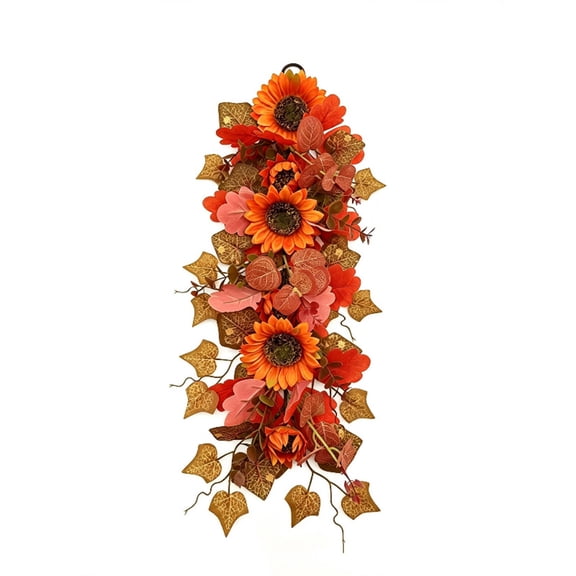 Fall Maple Leaf Sunflower Wreath,Autumn Harvest Door Hanging Garland,Seasonal Wall Decor for Thanksgiving And Farmhouse Home Display