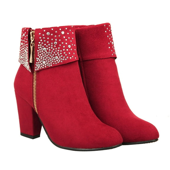 LOLIPPYY Red Short Bootie 1 Pair for Women High Heel Ankle Boot for Autumn Winter 9.825In