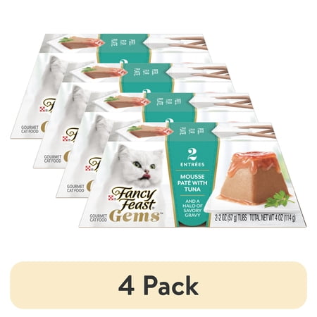 (4 pack) Purina Fancy Feast Gems Mousse Pate Kitten Food Wet Cat Food Tuna in Gravy (2) 2 oz Tubs