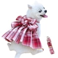 thumbnail image 1 of Pet JK falda a cuadros correa para el pecho cuerda de tracción ropa para caminar perro gato chaleco (cuadros rojos vino), 1 of 6