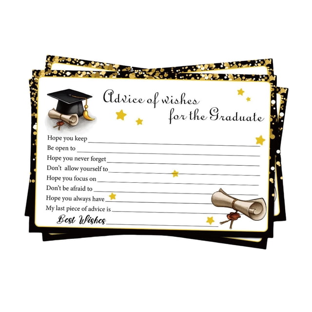 KLKCMS 16 Pieces Graduation Advice Cards for Friends College Graduation Decorations Black Gold