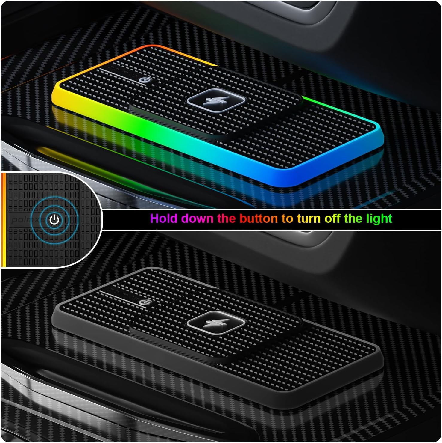 Wireless Charger car Charging pad,FHDFHD 15W Wireless Phone Charger,RGB Cell Phone Cordless Charging mat Compatible with iPhone 16/15/14/13/12 Galaxy S23 S22 S21 Note10(k1)