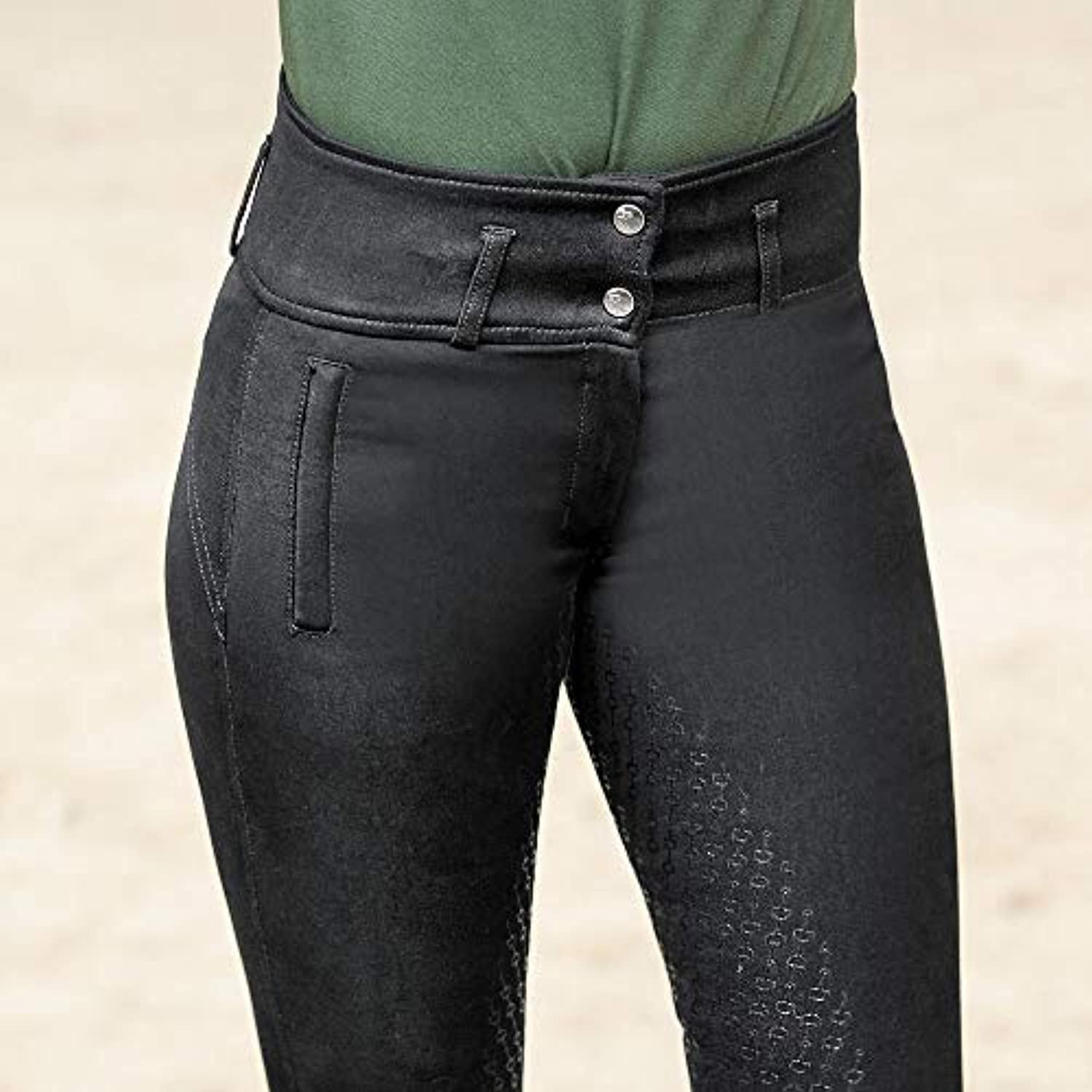 HORZE Daniela High Waist Comfortable Equestrian Riding Breeches with Silicone Full Seat - Black - US 26