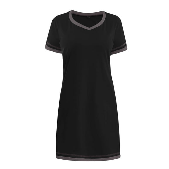 Jxximdong Nightgowns for Women Summer Casual Cozy Round Neck Loose Short Sleeved Multicolor Nightdress Black Loungewear L