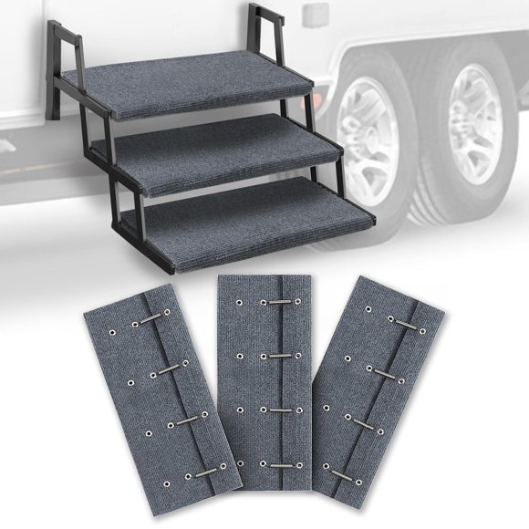 HOMEE 3 Packs RV Step Covers with Install Hook, Camper Step Covers 23 Inch Wide RV Step Rugs, Non-Slip Outdoor RV Stair Covers Fit 8" to 11