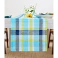 thumbnail image 1 of Solino Chemin de Table en Lin Bleu 48 Pouces - 100 % Lin Pur Été Madras à Carreaux 14 x 48 Pouces - Tissu Fait Main et Lavable en Machine, 1 of 7