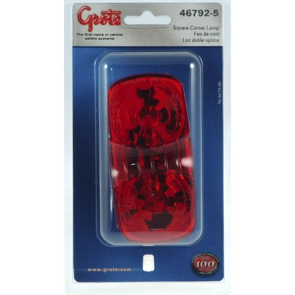 Grote 46792-5 Red Two-Bulb Square-Corner Clearance Marker Light (Duramold)