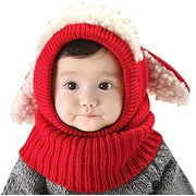 Baby Girls Boys Winter Hat Scarf Earflap Hood Scarves Skull Caps, Red One Size