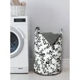 thumbnail image 3 of Floral Laundry Bag, Victorian Style Curved Flower Baroque Blooms Branches Vintage Motif, Hamper Basket with Handles Drawstring Closure for Laundromats, 13" x 19", Black and White, by Ambesonne, 3 of 4