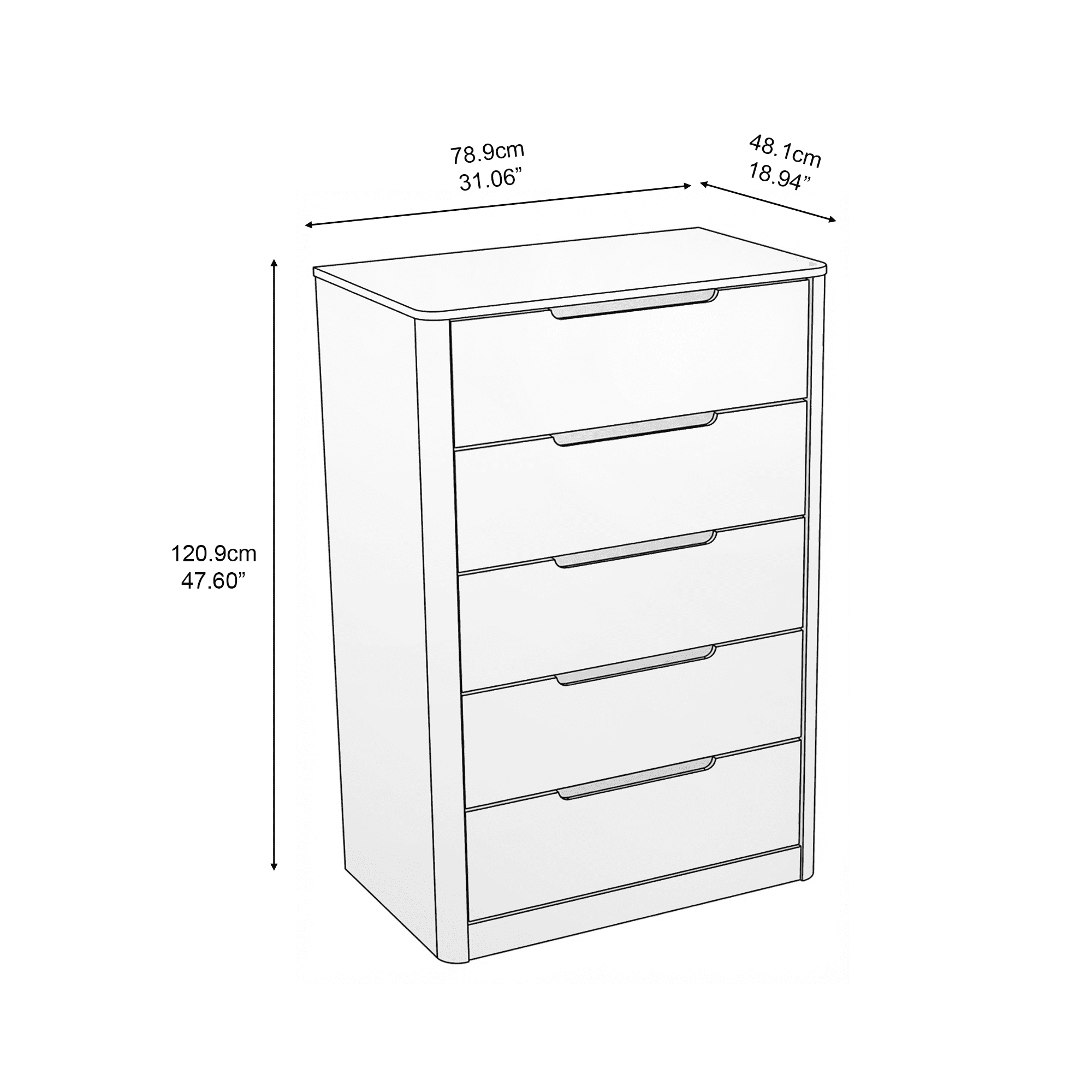 Monticello Solid Wood 5 Drawers Chest Brown - for Adults and Teens