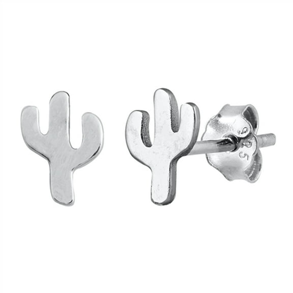 Sterling Silver Cactus Plant Minimalist High Polished Earrings 925 Jewelry Female Unisex