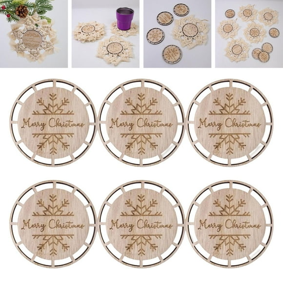 Elodie 6Pcs Christmas Macrame Ornaments Wood Pieces Round for Christmas Decorations Set A