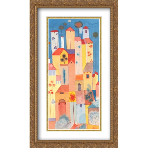 Rooftops, Tuscany 2x Matted 24x40 Large Gold Ornate Framed Art Print by Giuliana Lazzerini