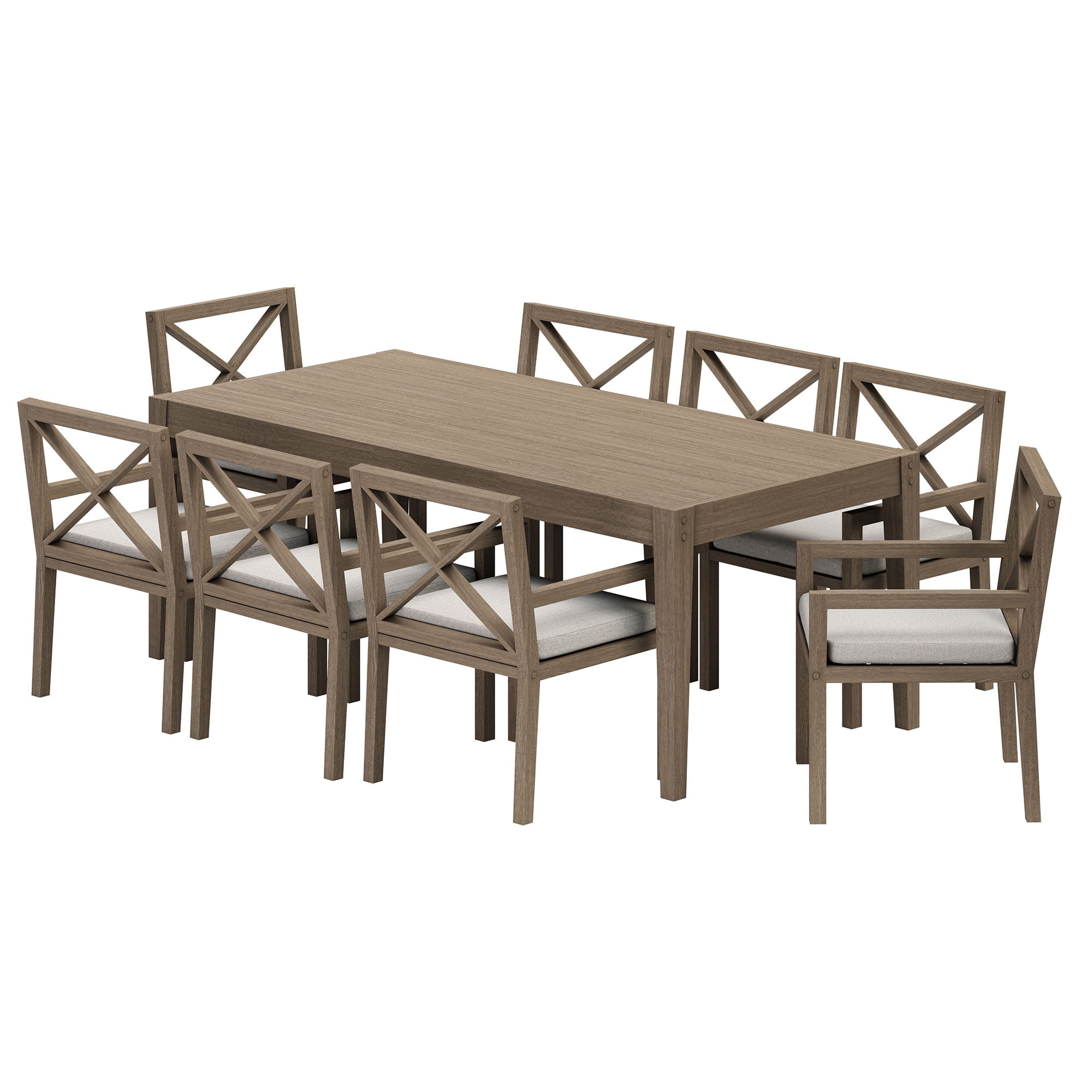 Modway Northlake 9-Piece Outdoor Teak Wood Dining Set in Weathered Gray Pebble