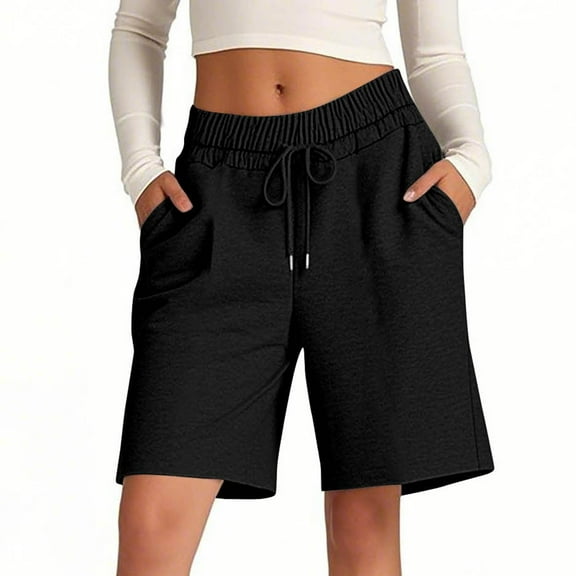 Womens Athletic Shorts, Audhol Women's Solid Color Comfortable Loose Cotton Shorts Casual Pants Drawstring Sports Pants Sweat Shorts Women Black L