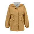 thumbnail image 6 of YDFCWXW Women's Zip-up Jacket Snap Fleece Lined Anorak Windbreaker Drawstring Waist Utility Coats Khaki, M, 6 of 6