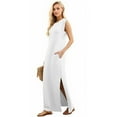 thumbnail image 5 of 2025 Women Summer Round Neck Casual Loose Split Wrinkle-Free Long Maxi Beach Dress with Pockets, 5 of 7