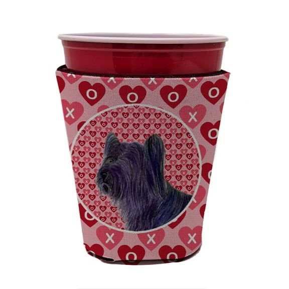 Skye Terrier Hearts Love and Valentines Day Red Cup Hugger