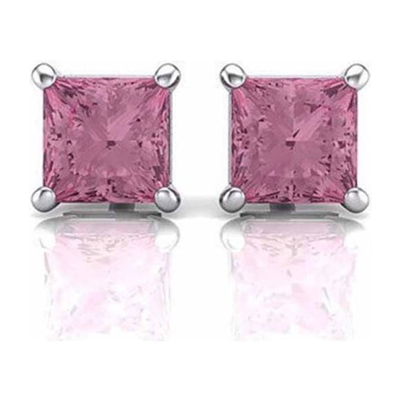 14k White Gold Push Back Princess Created Tourmaline Sapphire Stud Earrings 3MM Plated by Paris Jewelry