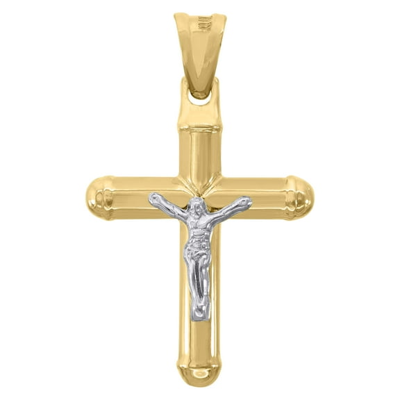 10kt Real Gold Two-Tone Mens Cross Crucifix Religious Charm Pendant