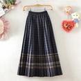 thumbnail image 2 of Bxsruta Skirts for Women, Women's High Waist Pleated Wool Skirt, Stretchable Elastic Waistband with Plaid Detail for Casual Wear, 2 of 5
