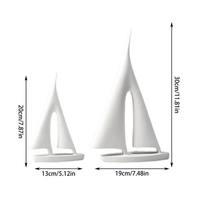 Sailship Sculpture Set For Living Room Decor 2-Piece Resin Nautical Home Decoration With Glossy Finish For Shelf Table Office Display
