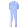 thumbnail image 4 of Fgnfyis Men's Fashion Casual Solid Color V Neck Long Sleeve T Shirt and Loose Tracksuit 2 Piece Set Pants Sets Light Blue S, 4 of 8