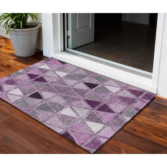 3' X 5' Merlot Purple And Lavender Geometric Washable Indoor Outdoor Area Rug