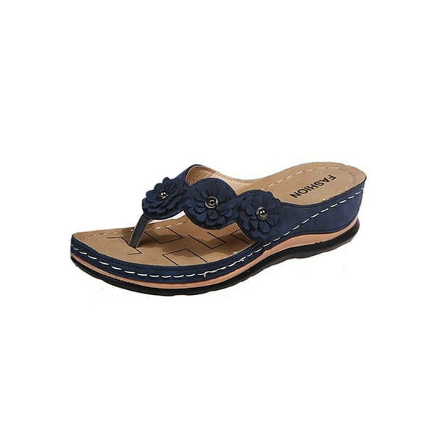 UKAP Ladies Wedge Sandals Comfort Flip-flops Slip On Casual Shoes Street Summer  Slippers Breathable Shoe Blue 6 