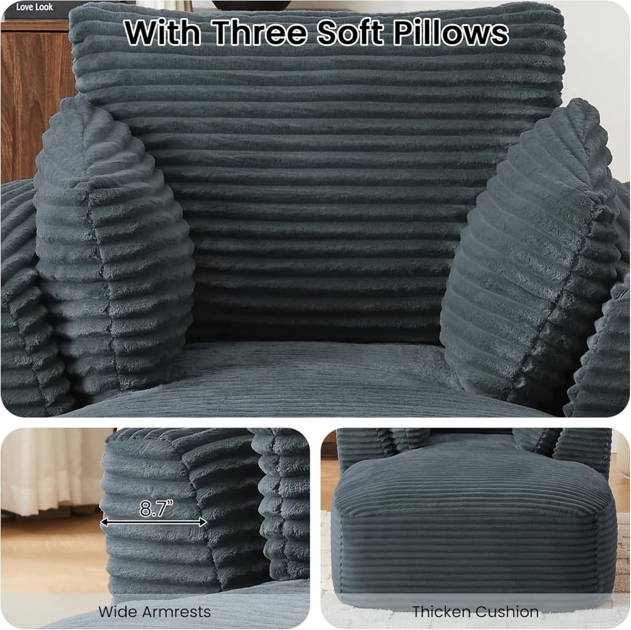 Modern Oversized Corduroy Chaise Lounge Chair, Corduroy Upholstered Modern Sleeper Sofa Lounger Chair for Living Room/Dorm/Apartment, 45.3''x64.6''