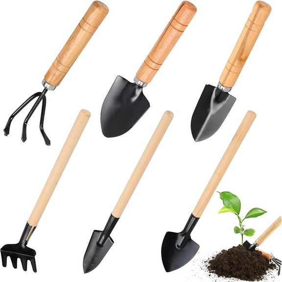 6 Pcs Mini Garden Tools with Wooden Handle Gardening Kit Mini Garden Tools Kit Set Stainless Steel Gardening Tools Gardening Tool Kits Gardening Tools