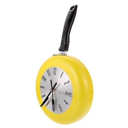 UPGRATOR 1Set Yellow Frying Pan Wall Clock Metal Hanging Clock Non Ticking for Kitchen Decor