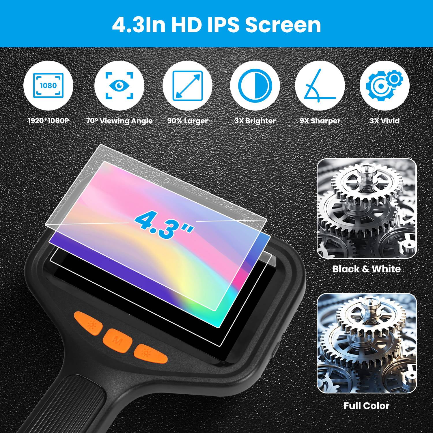 4.3in Borescope,  Endoscope Camera with Light, IP67 Waterproof Endoscope, 1080P HD Inspection Camera, with 16.4ft Wire