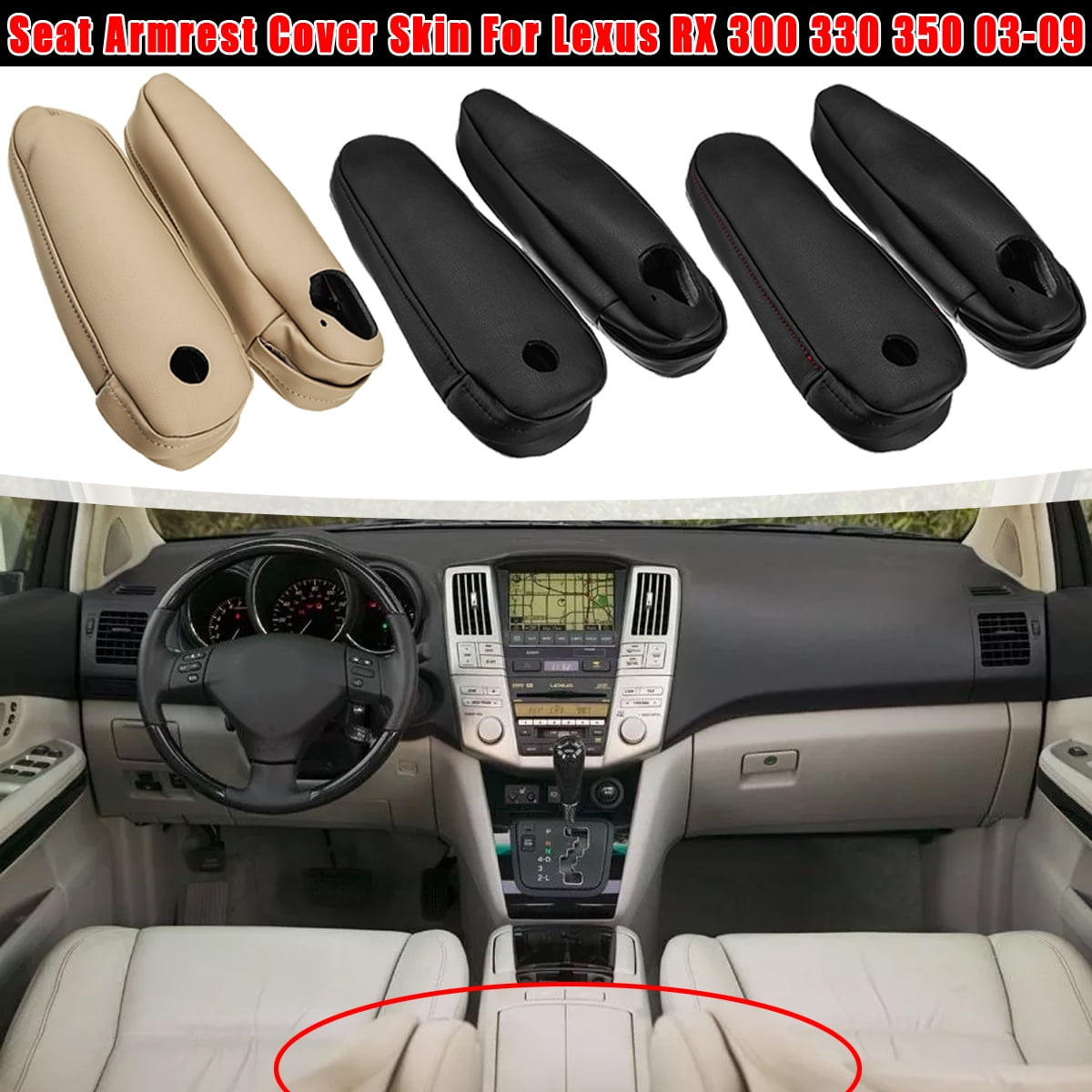 2Pcs PU Leather Car Front Seat Armrest Cover For Lexus RX 300 330 350