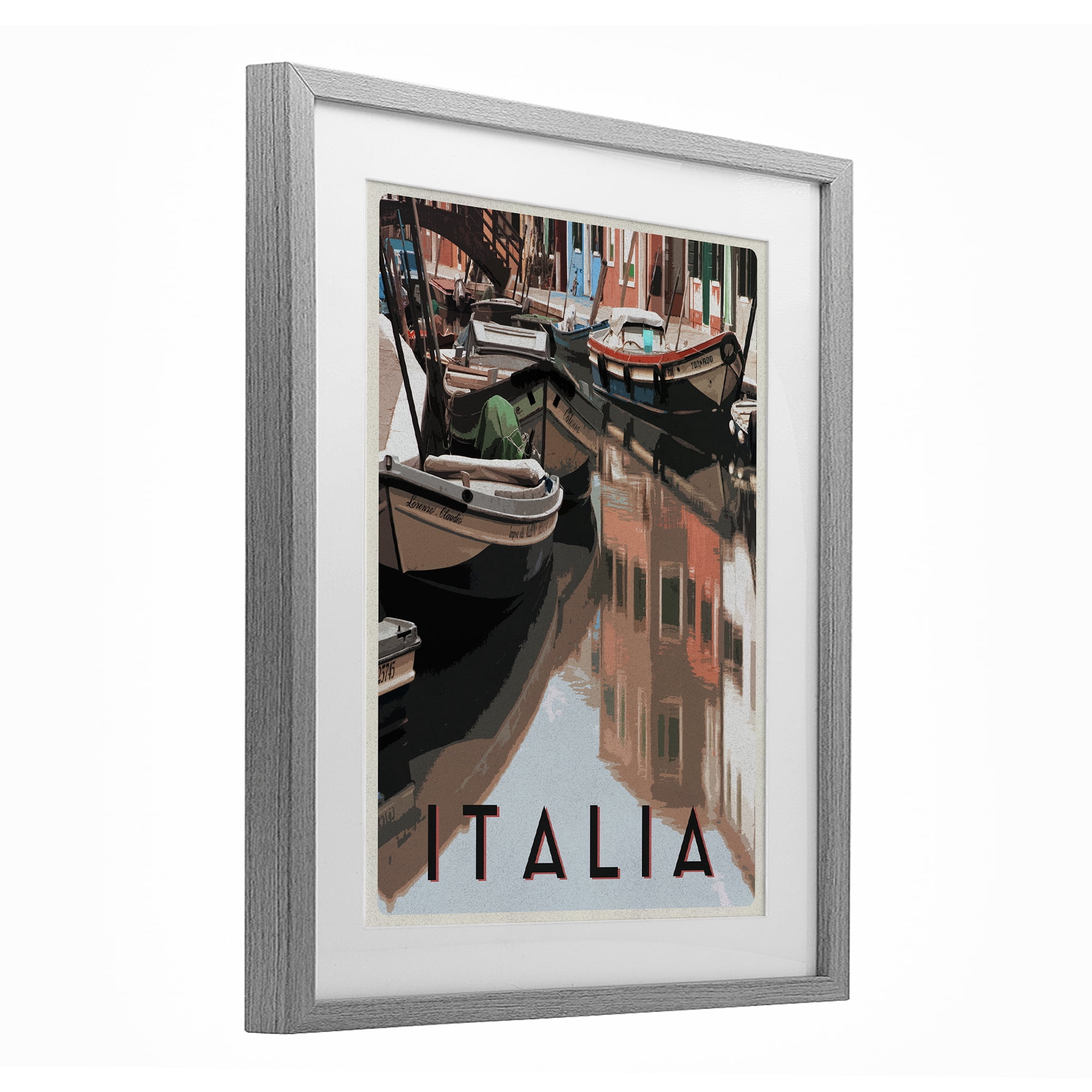 Stupell Industries Italia Canal Poster Gray Framed Print Under Glass, design by Shelley Lake