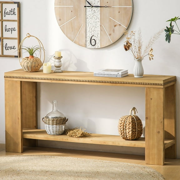 MDQMD 63'' Long Sofa Table with Storage Shelves for Entryway,Farmhouse Console Table,Narrow Entryway table with 2 Tier for Living Room