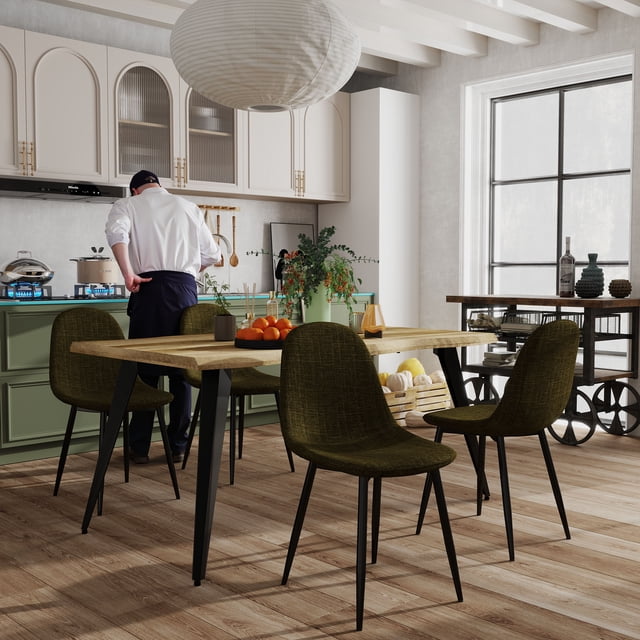 Homy Casa Set of 4 Modern Dining Chairs with Metal Legs and Upholstery Seats for Kitchen Café, Green Fabric