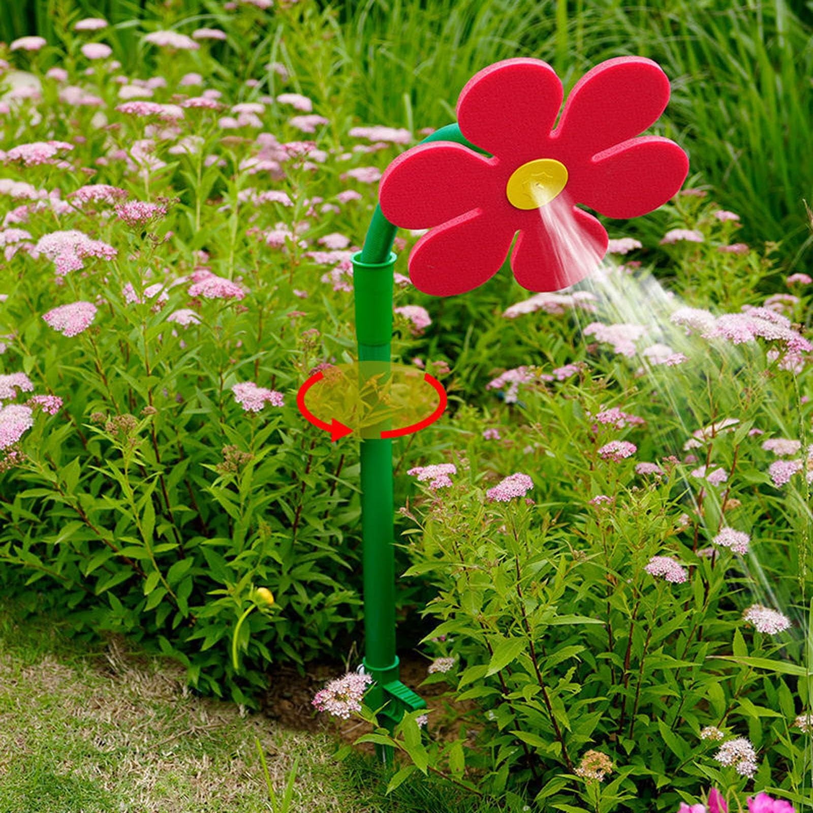Flower Sprinkler for Lawn & Garden – Rotating Sprinkler for Yard Watering(Red)