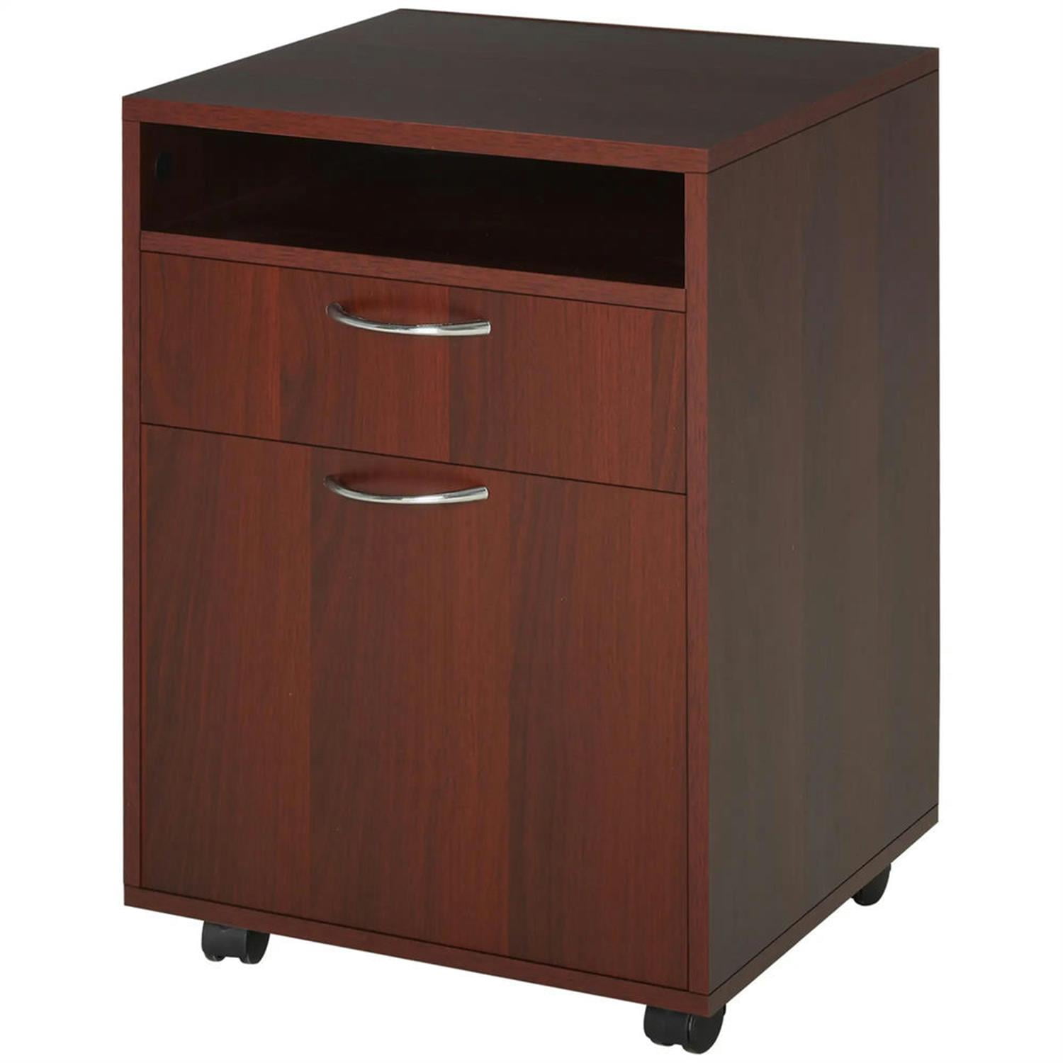 Demi Bonn Rolling Filing Cabinet with Castors, File Cabinet Printer Stand with Drawer and Cabinet for Home Office, Brown